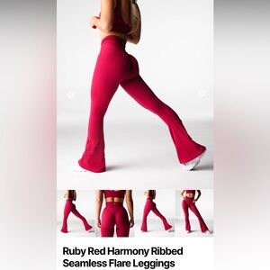 Ribbed Seamless Flare Leggings - Ruby Red